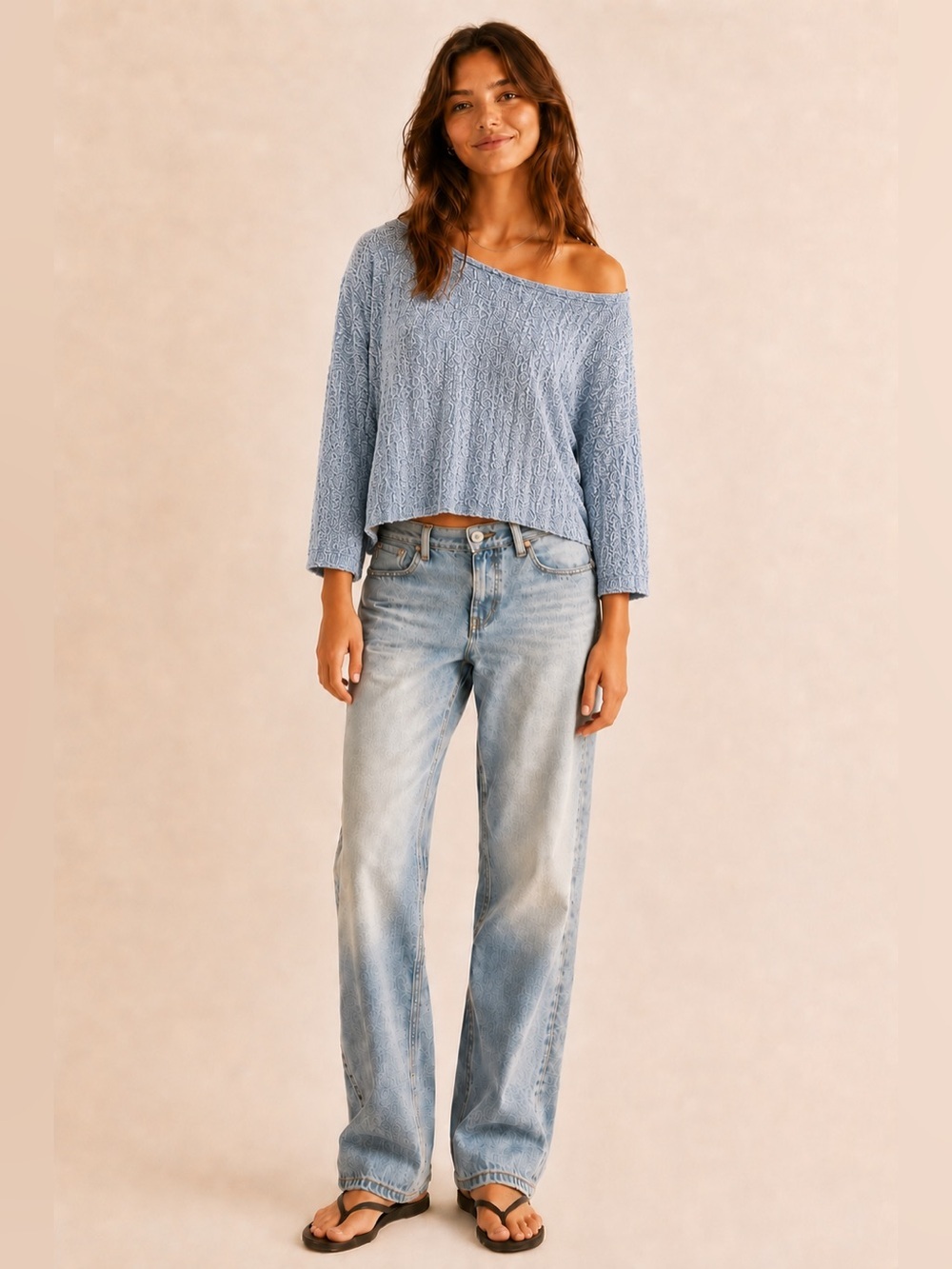 Free People Good Day Cropped Pullover Sweater. Blue/white Size Large